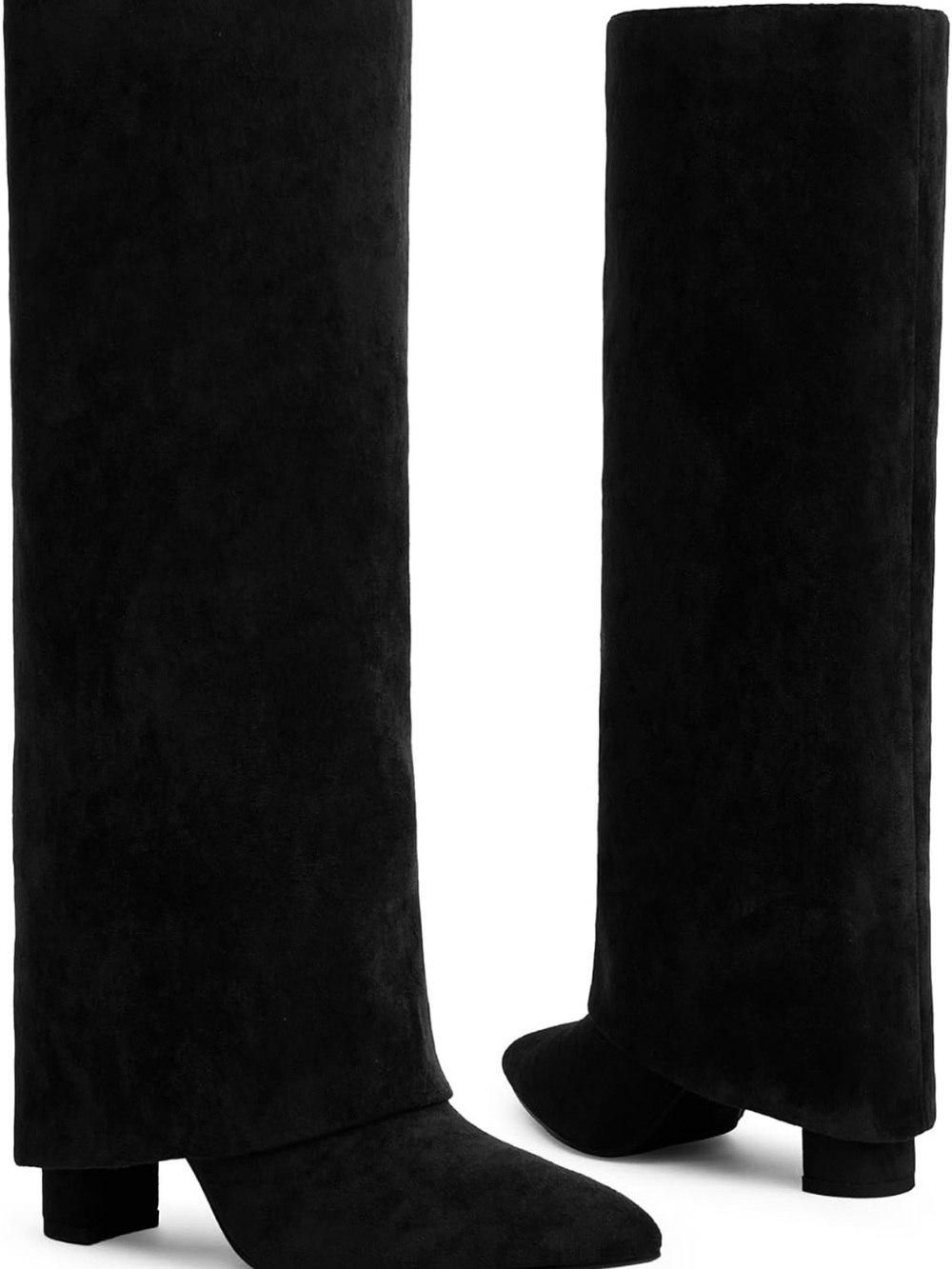 Black Knee-High Suede Heeled Boots - Elegant Everyday Style